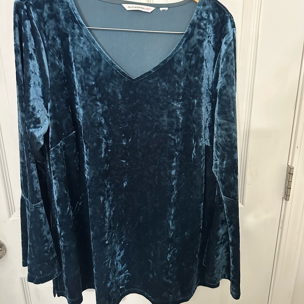Isaac Mizrahi Teal Velvet Women's Blouse